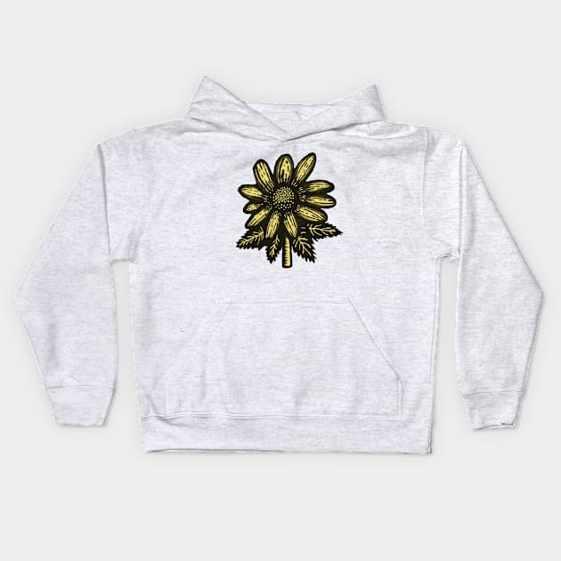 Rudbeckia Hirta woodcut Kids Hoodie by Dialon25